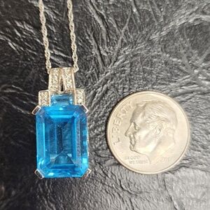 8 Carat Blue Topaz Emerald Cut Silver (.925) 18" Necklace